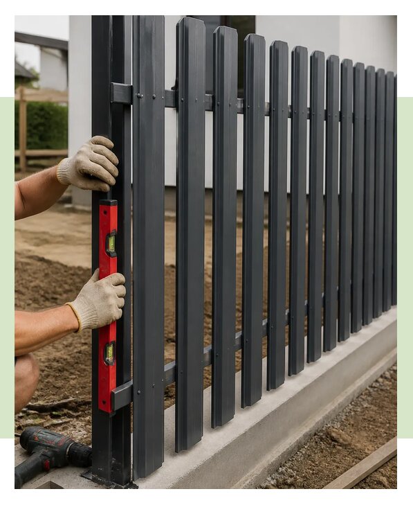 Установка забора из евроштакетника серый графит в Волгограде
